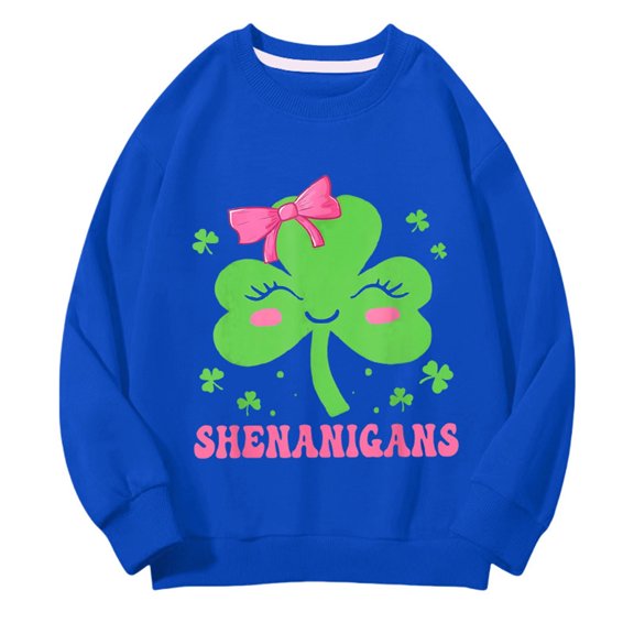 Mercatoo Girls And Boys Round Neck Sweatshirts Spring And Autumn St. Day Middle And Large Children's Sweatshirts Retro Personality 2D Printing Children's Casual Sweatshirt