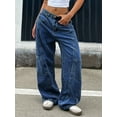 thumbnail image 5 of Women's Mid Rise Wide Leg Light Blue Patchwork Cargo Jeans Casual Streetwear Denim Pants, 5 of 8