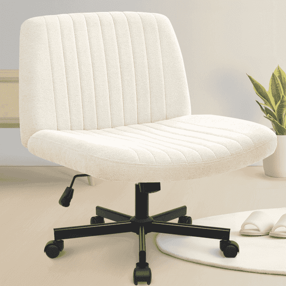 Celtoss Criss Cross Home Office Chair, Fabric Armless Swivel Task Computer Chair with Wheels, Beige