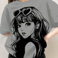 thumbnail image 6 of Confree Kids Girls Summer 2 Piece Outfit Graphic Print Short Sleeved Round Neck Shirts And Pants Set Playwear Fashion Casual Child Girls Outfits Size 9-10 Years Gray, 6 of 7