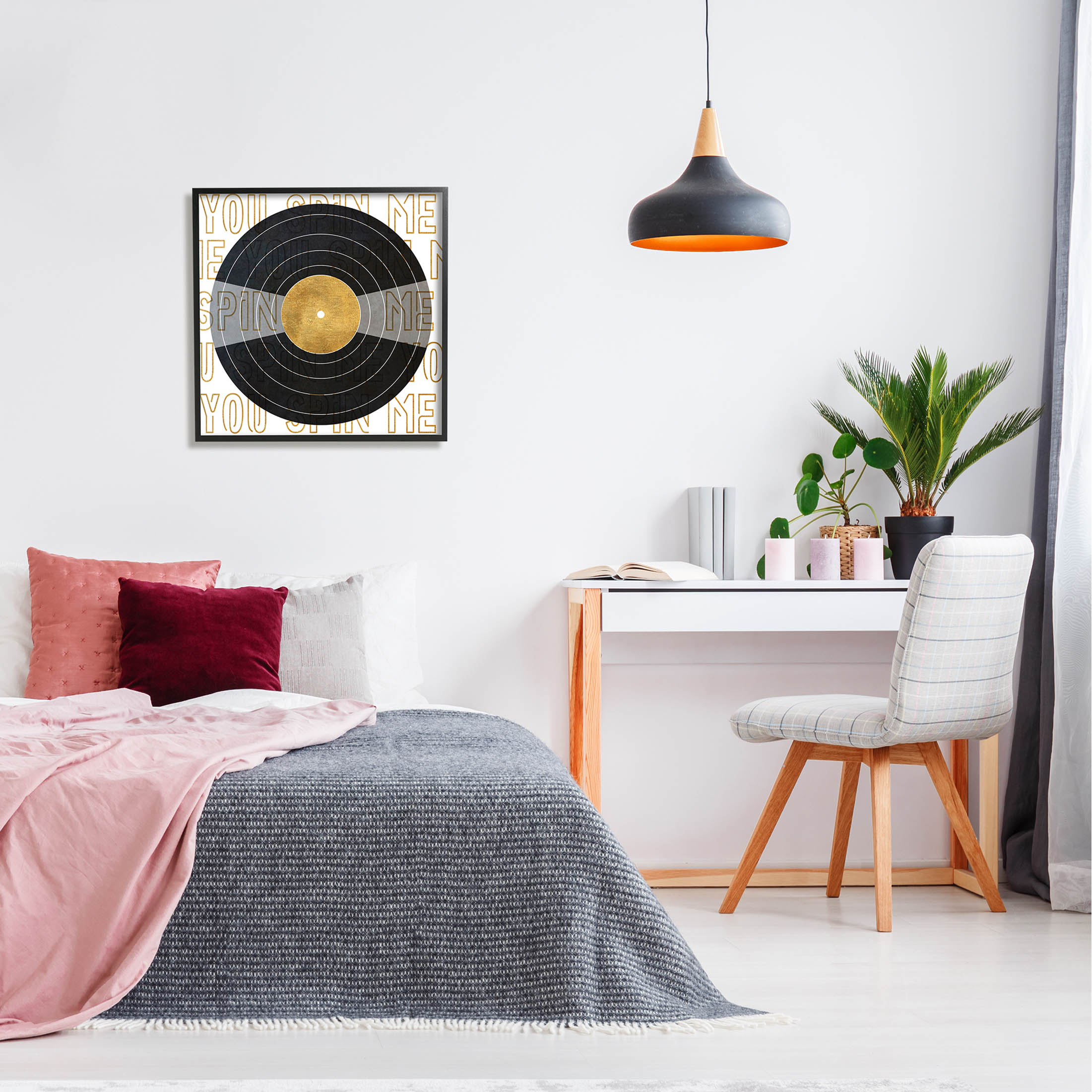 Stupell Industries Spin Me Vinyl Record Phrase Graphic Art Black Framed Art Print Wall Art, Design by Sundance Group
