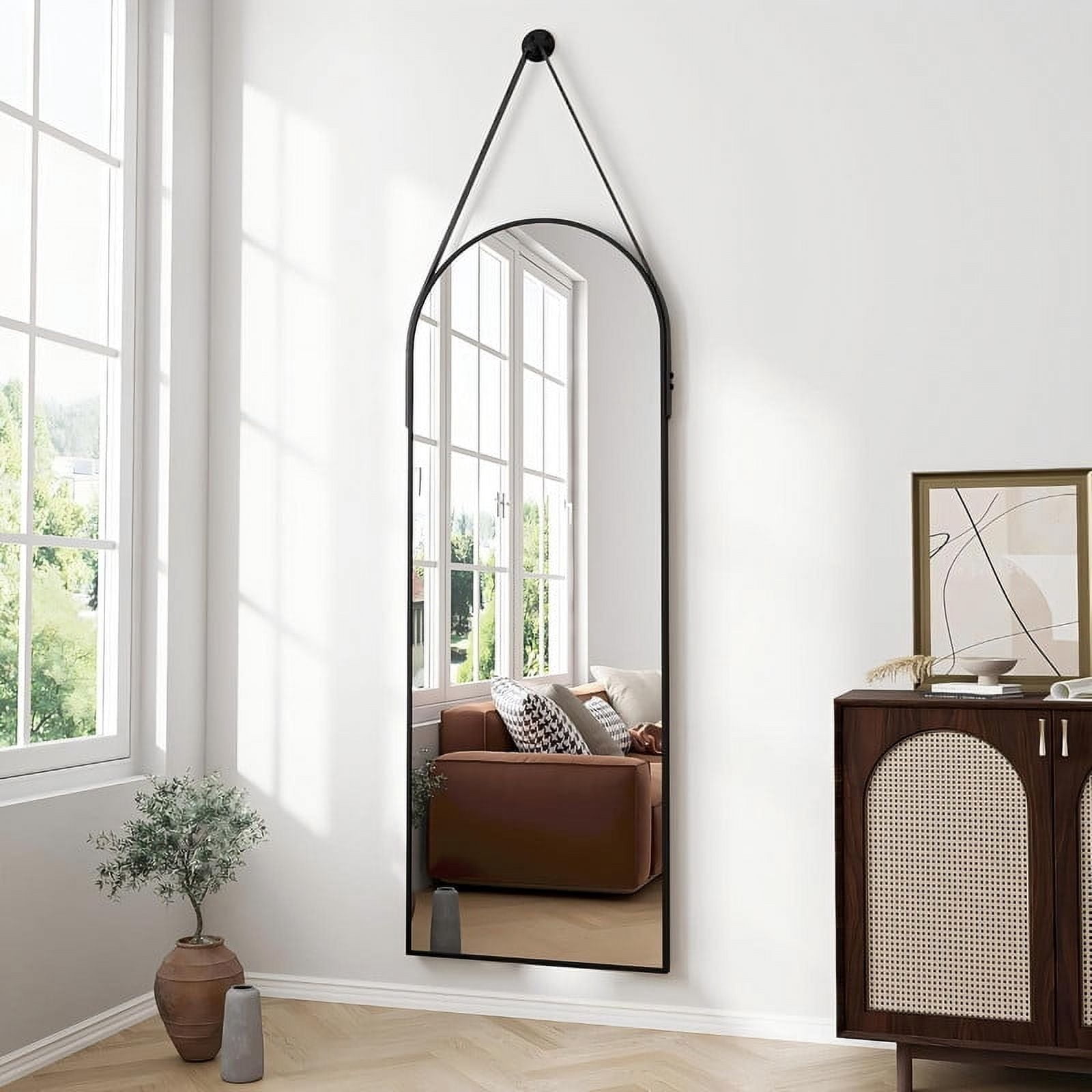Lumora 48"x16.1" Full Length Mirror Arch Floor Mirror Wall Mirror, Black