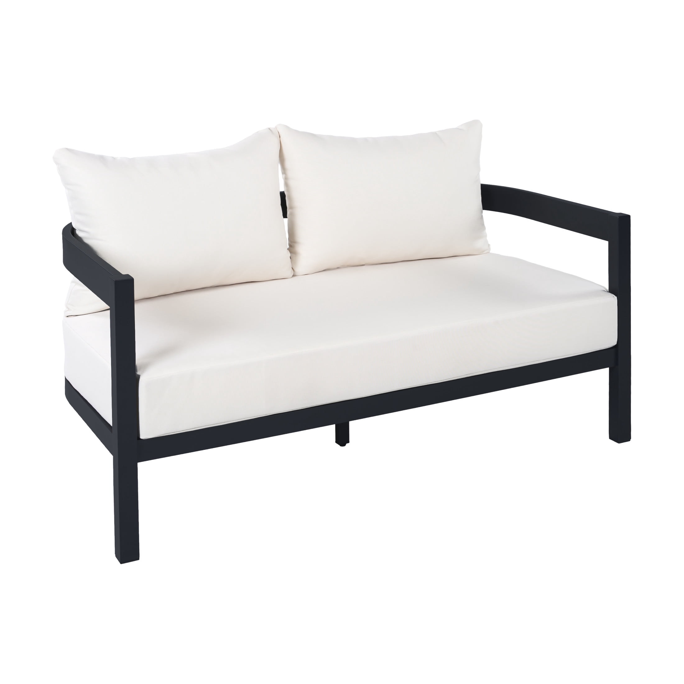 Christopher Knight Home Outdoor Aluminum Loveseat with Cushions, Curved Back, Black + White