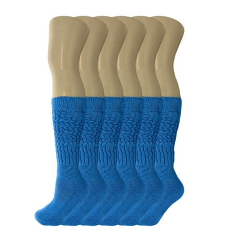 

Cotton Slouch Knee High Socks Shoe Size 5-10 (6 Pairs) - Turquoise