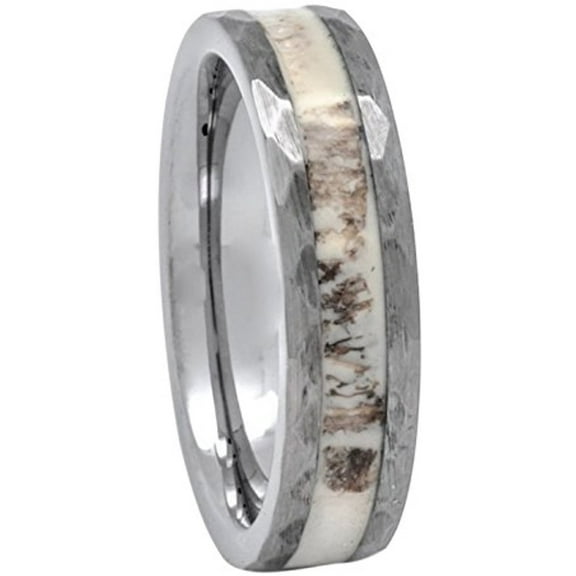 Deer Antler Ring in Tungsten Hammered Finish 6mm Comfort Fit Men Women Comfort Fit (7.5)
