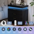 thumbnail image 5 of Black Nightstand with Charging Station LED Lights Sliding Top Drawer Modern Bedside End Table for Bedroom 28.8 Inch Wide, 5 of 17