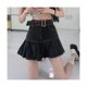 thumbnail image 3 of Falda corta de mezclilla para mujer, cinturón, línea A, cintura alta, dobladillo con volantes, falda corta plisada de moda, negro, gris, M, 3 of 8
