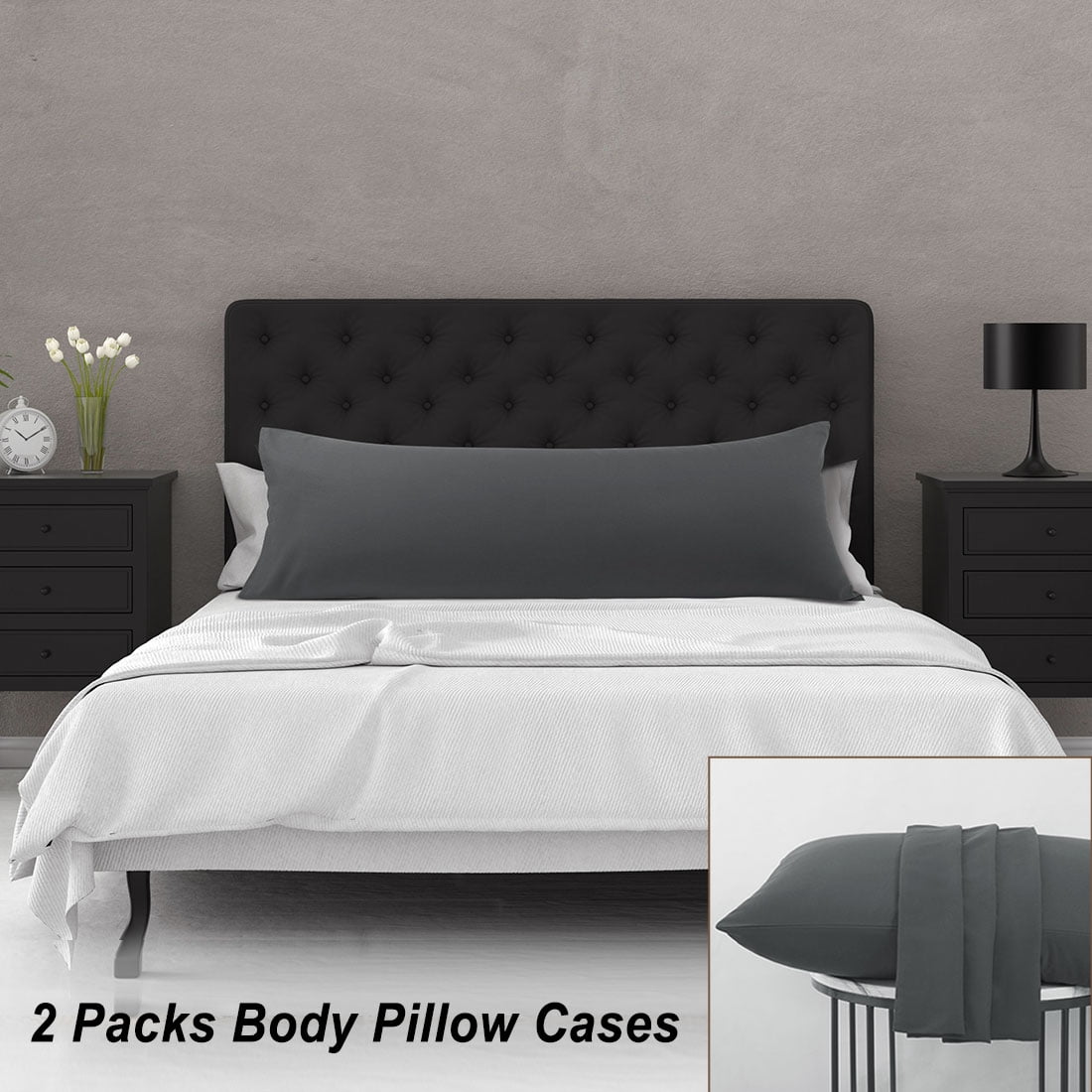 Unique Bargains 2-Piece Microfiber Body Pillow Covers, 20" x 48", Grey