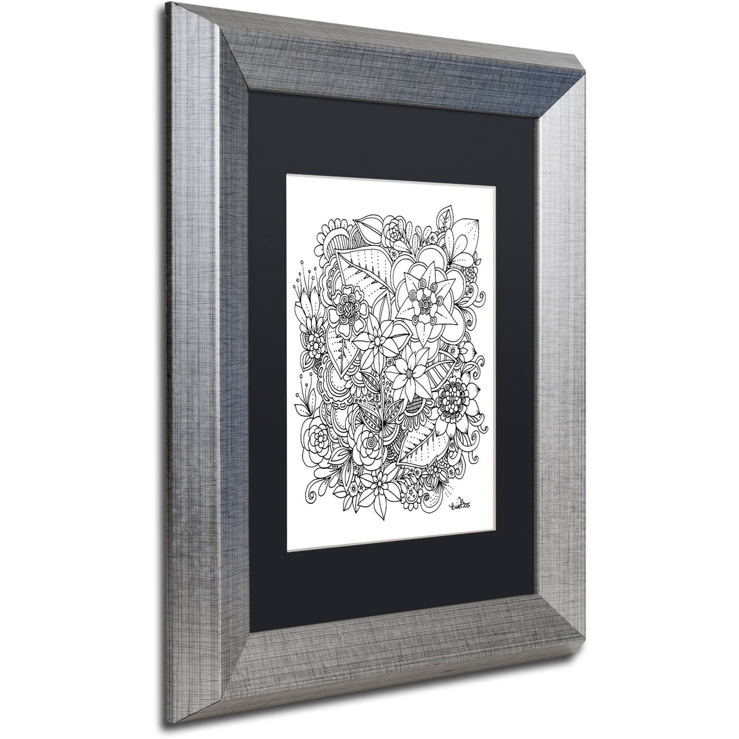 Trademark Fine Art "Flowers 2" Canvas Art by KCDoodleArt Black Matte, Silver Frame