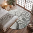 thumbnail image 3 of 4ft Round Rug, Grey Flowers Non-Skid Rubber Backing Large Area Rugs - Living Room Bedroom Home Office, Spring Floral Modern Oil Painting Art Indoor Floor Mat Carpets Washable Rug, 3 of 9