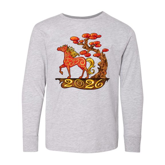 Inktastic 2026 Year of the Horse Happy New Year's Long Sleeve Youth T-Shirt