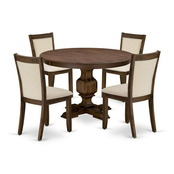 East West Furniture 5-Piece Dining Table Set - A Gorgeous Dinning Table and 4 Gorgeous Light Beige Linen Fabric Kitchen Chairs with Stylish High Back (Sand Blasting Antique Walnut Finish)