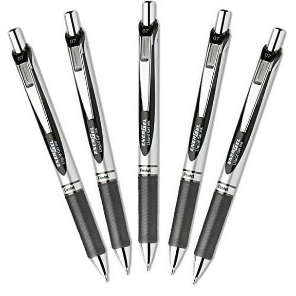Pentel EnerGel Deluxe RTX Retractable 0.7mm Fine Line Metal Tip Liquid Gel Pen , Black Ink, 3 Set, 5 pens per set