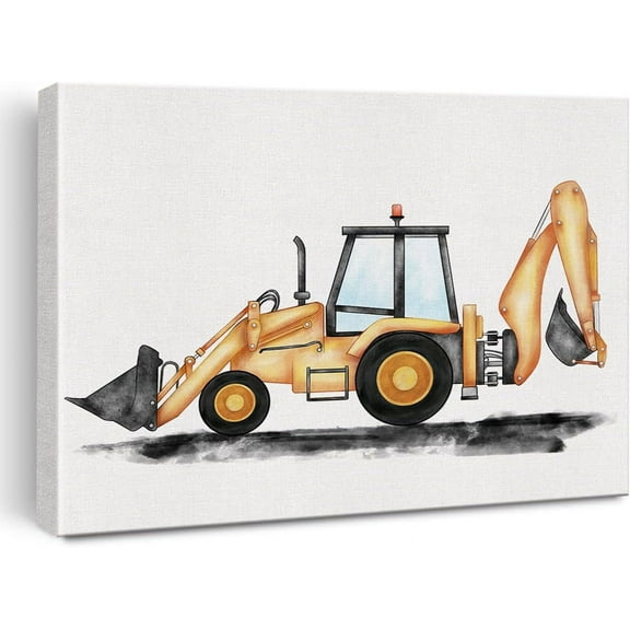 Backhoe Loader Canvas Wall Art Watercolor Transportation Vertical Digger Canvas Painting Construction Truck Prints for Home Boys Bedroom Wall Decor Framed Artwork Gifts(12x15 Inch)