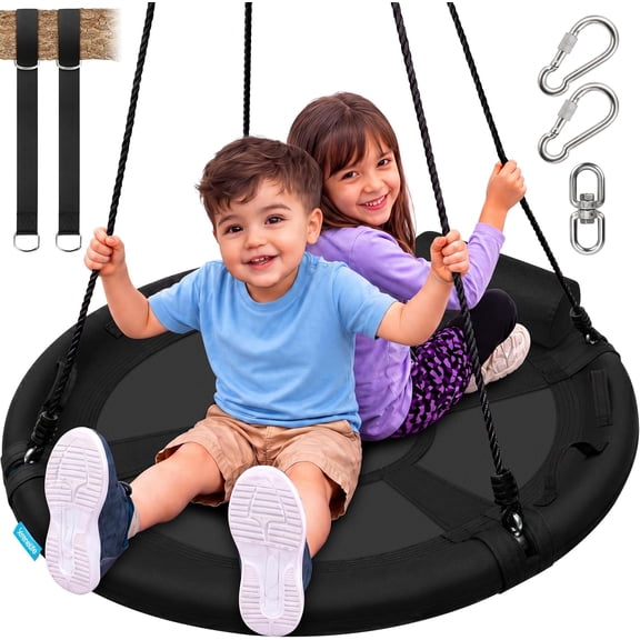 SereneLife 40" Saucer Swing Set, 600 lb Capacity Tree & Backyard Swing with Adjustable Ropes, Hanging Straps, Locking Carabiners, Pillow & Carry Bag, Indoor/Outdoor