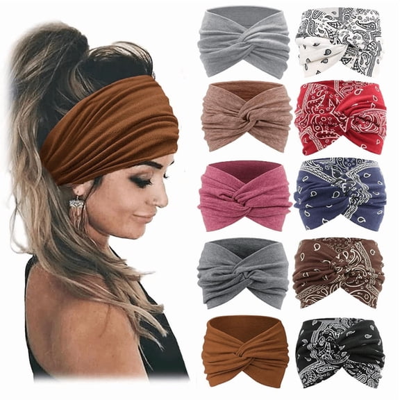 10 Pack Extra Wide Headbands for Women Large Turban Headband Boho Head Wrap Elastic Hairbands Hair Twisted Knot Hair Accessories