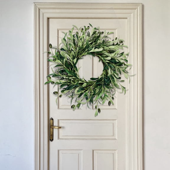 Artificial Olive Wreath for Front Door, Lifelike Faux Olive Leaf Wreath with Olive Fruits, All Season Farmhouse Greenery Door Hanging Wreath for Entryway Wall Window Wedding Home Decor