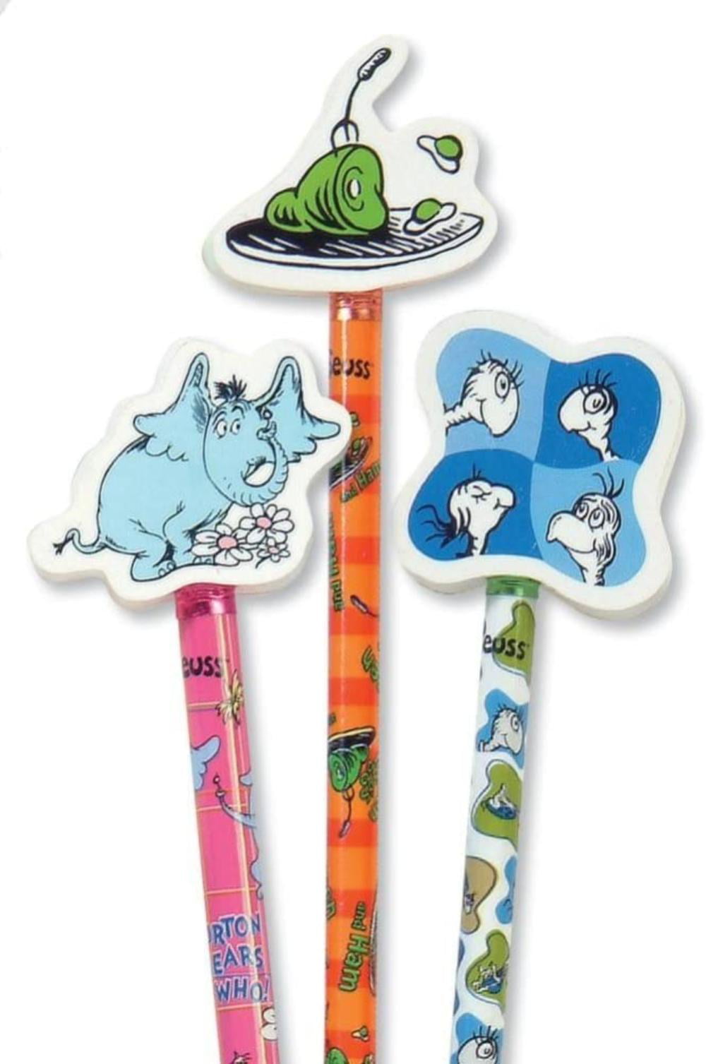 Dr Seuss Pencils 20-Pc Set with Giant Eraser Toppers 10 Pencils & 10 Erasers 