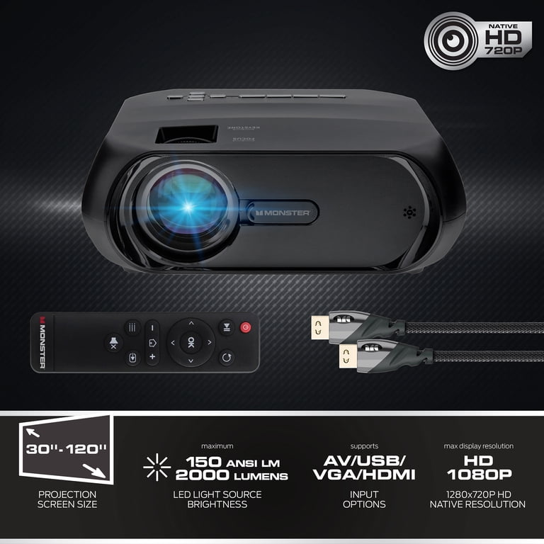 Monster Image Pro 720P HD TFT LCD Projector, 1920x1080 HD Max