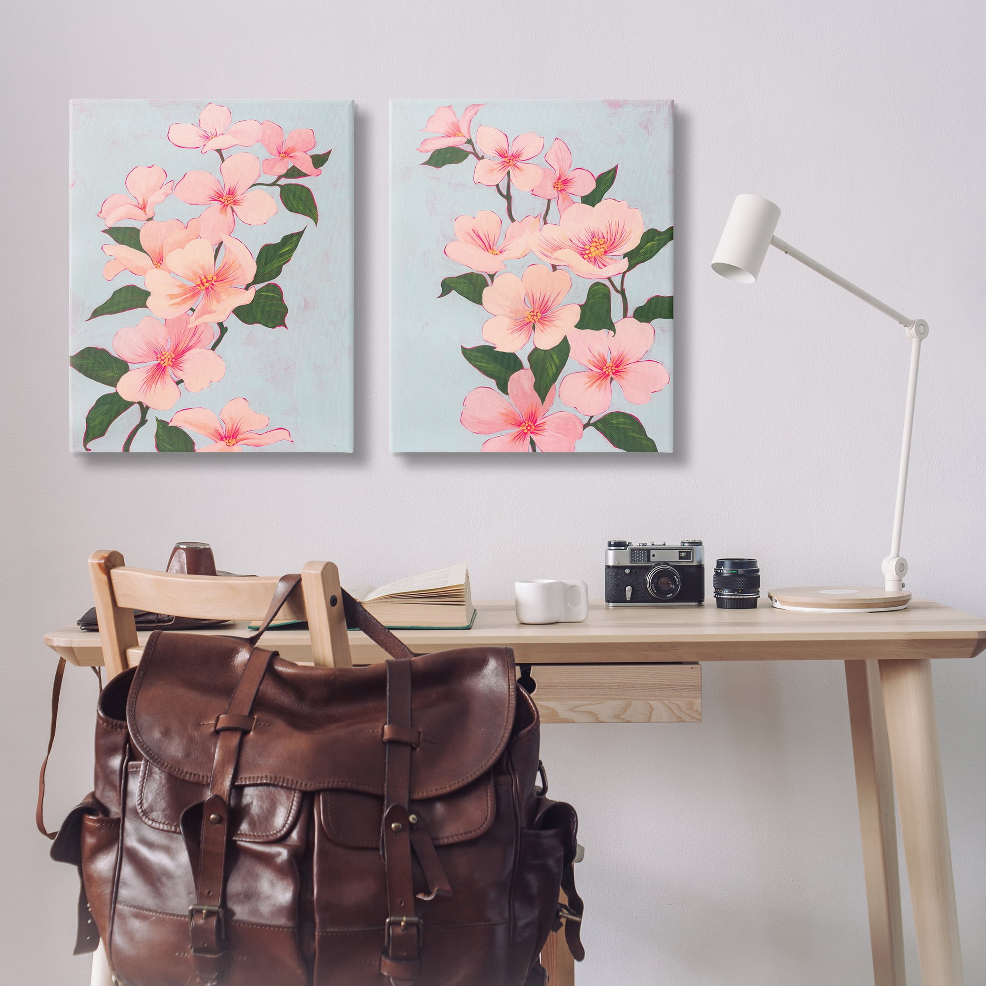 Stupell Industries Pink Cherry Blossom Branch Plants & Flowers Painting Wrapped Canvas Art Print Wall Art, 24 x 30, Set of 2