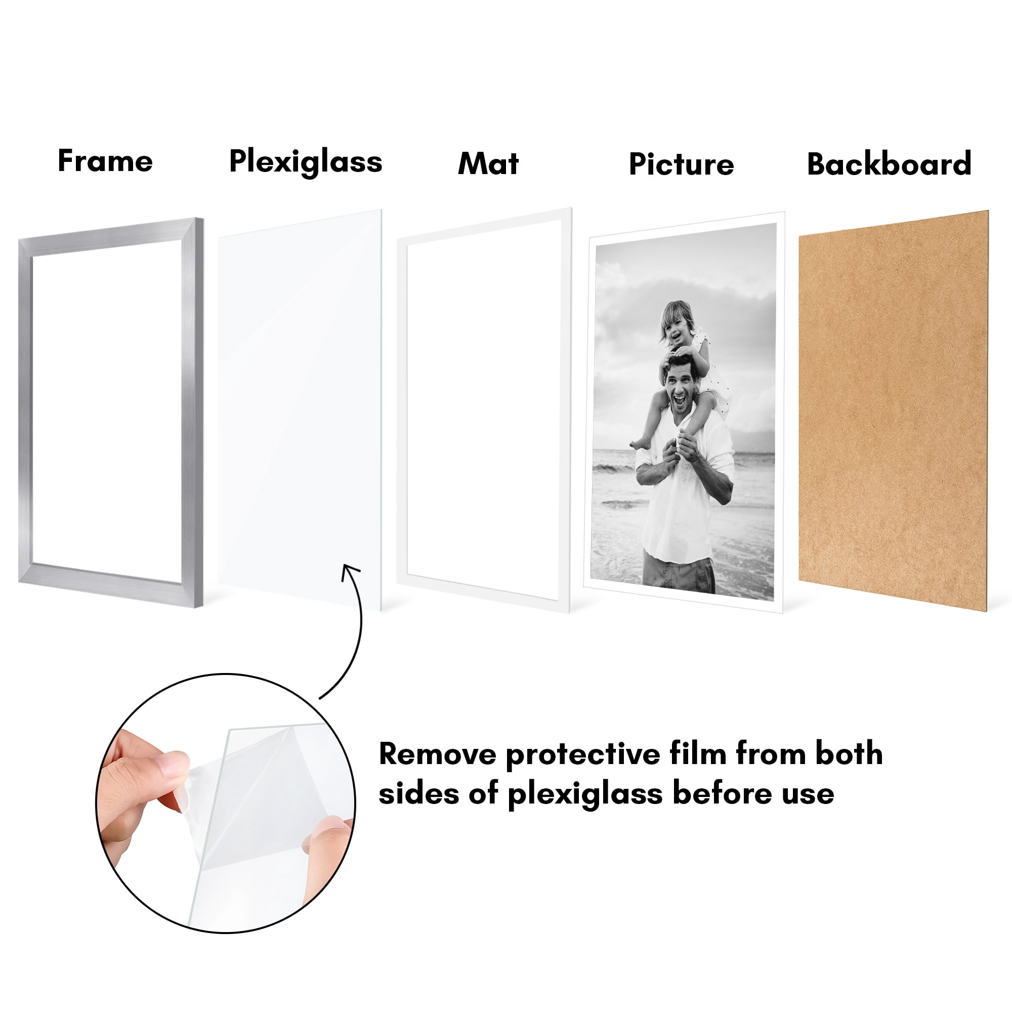 Americanflat 12x18 Poster Frame with Polished Plexiglass with 11x17 Mat 5 Pack Display Photo Galleria - Silver