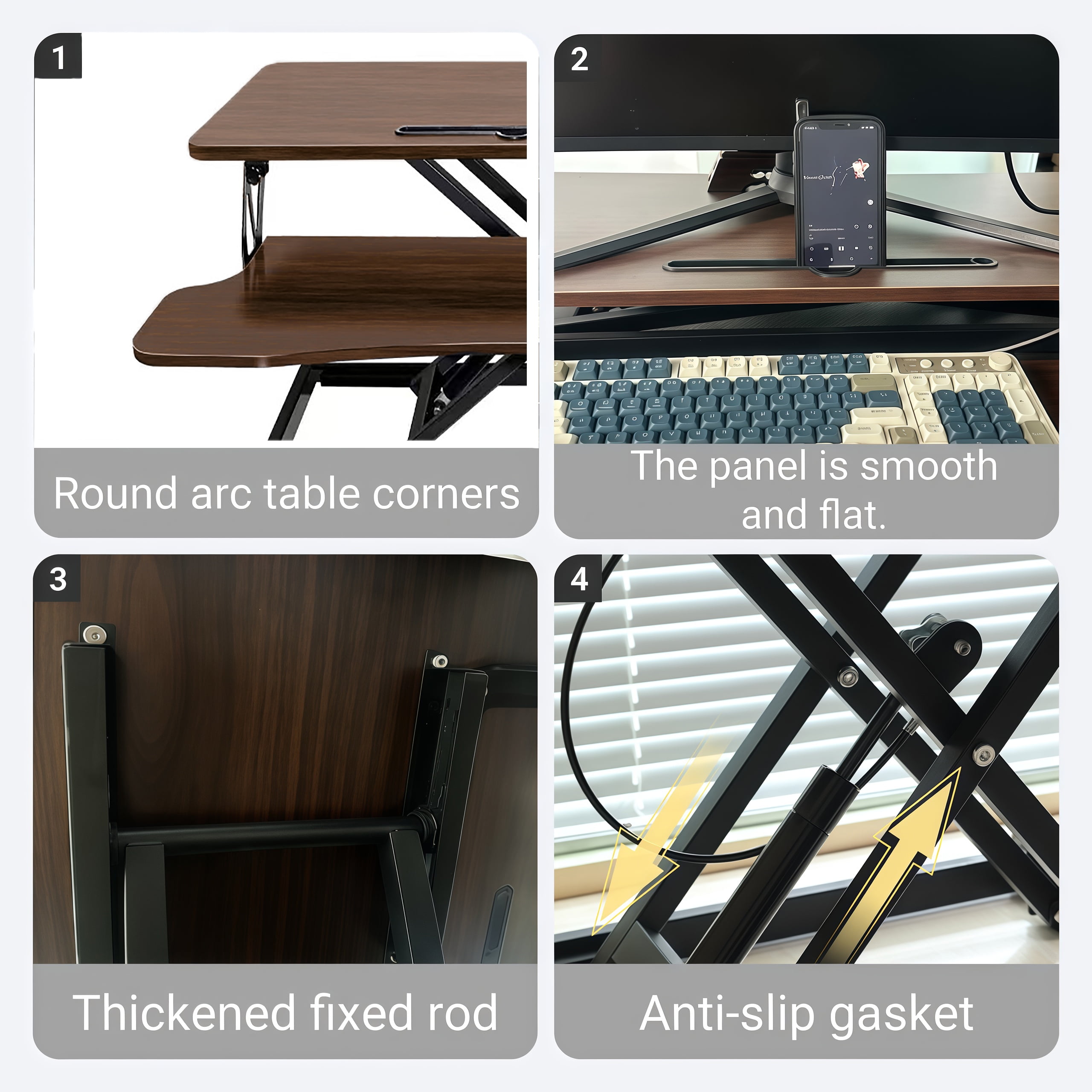 32 Inch Height Adjustable Sit Stand Desk Converter, Dual Monitor Workstation with Wide Keyboard Tray, 33 lbs Load Capacity, Walnut Color