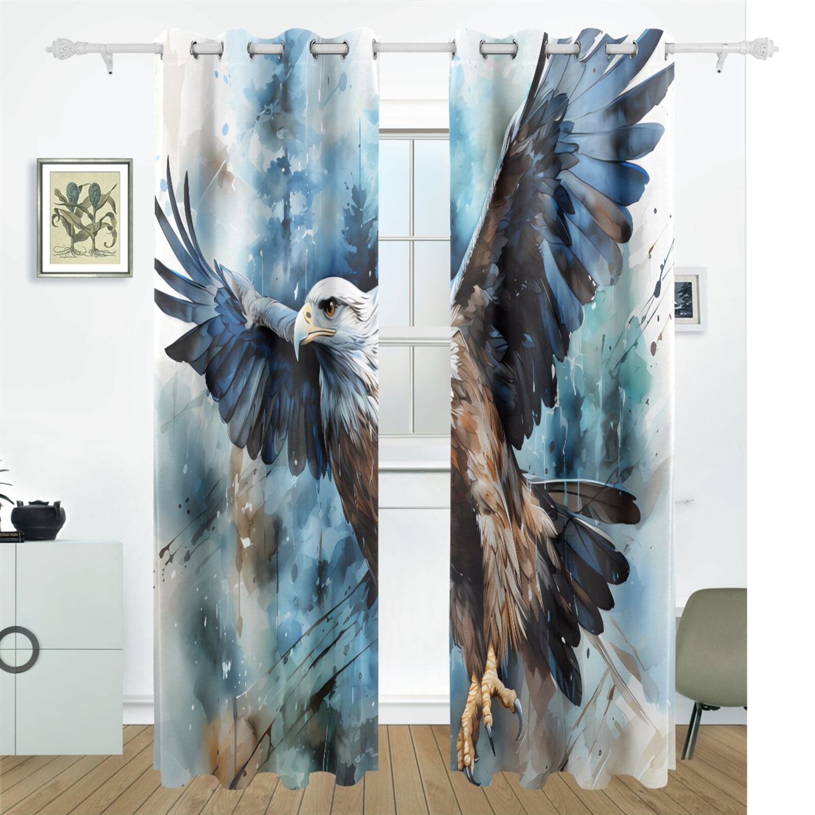 Eagle Trees Painting Black Out Curtains 72 Inch Length Curtains for Sliding Glass Doors Bedroom Living Room 2 Pack