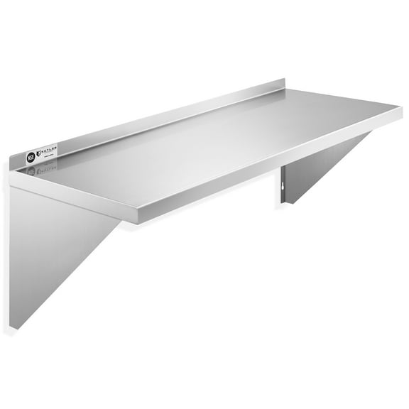 KUTLER 12" x 36" Stainless Steel Shelf, NSF Commercial Wall Mount Shelving w/ Backsplash, Floating Metal Mounted Shelves for Restaurant, Kitchen, Home
