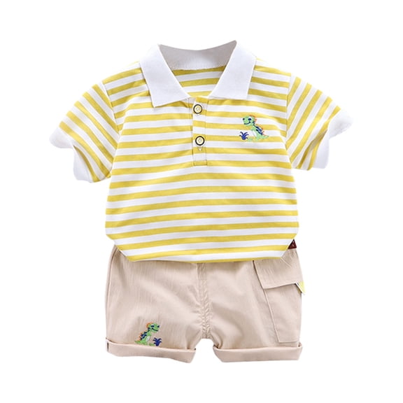 EnJoCho Toddler Baby Boys Summer Short Sleeve Shirts Set 2 Piece Striped Outfits Cute Casual Spring Soft Clothes