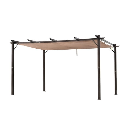 10x13ft Aluminum Patio Pergola with Retractable Canopy - Brown Outdoor Shade Shelter