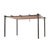 10x13ft Aluminum Patio Pergola with Retractable Canopy - Brown Outdoor Shade Shelter