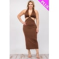 thumbnail image 6 of Curvy Halter Neck Double Tie Back Cut-out Split Thigh Midi Dress, 6 of 9