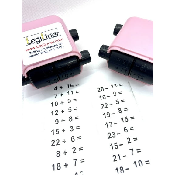 LegiLiner Math Equation Rolling, Refillable Teacher Stamp PINK Addition and Subtraction