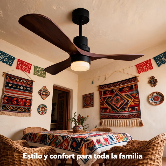 Ventilador de Techo con Luz LED - Motor DC Silencioso Reversible con Control Remoto - 3 Aspas de Diseño Aerodinámico con Acabado Madera - Lámpara Ventilador para Sala, Recámara o Terraza