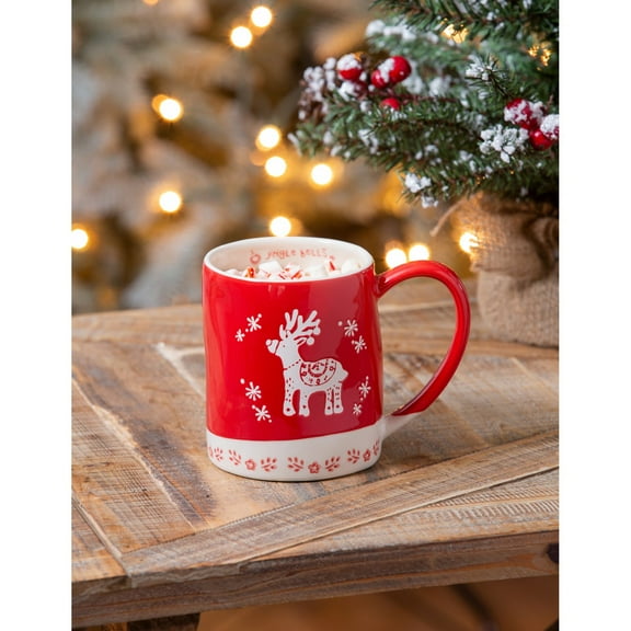 Evergreen 18 oz Ceramic Reindeer Cup- Dishwasher and Microwave Safe Christmas Coffee and Tea Mug