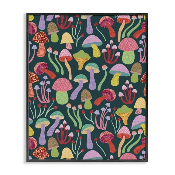 Stupell Industries Magical Times Mushrooms Plants & Flowers Painting Black Framed Art Print Wall Art, 11 x 14