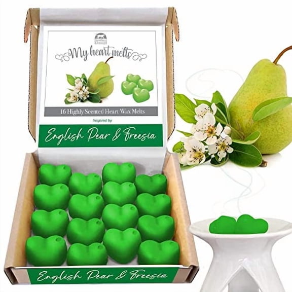 English Pear & Freesia Wax Melts Heart Shaped in Gift Box, Spotless Leopard, 16 x .18oz