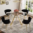 thumbnail image 3 of KATBOC Velvet Dining Chairs Set of 2, Ergonomic Hollow Braided Rope Design,Adjustable Non-Slip Fee with Gold Metal Legs, Waterproof Fabric for Kitchen & Dining Room, Black, 3 of 8