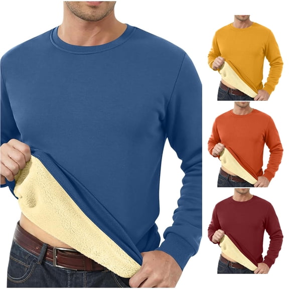 XIAONU Fleece Lined Sweatshirt For Men Crew Neck Warm Fit Daily Pullover Top