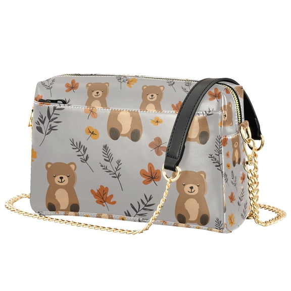 FORMRS Women Crossbody Purse with Chain Strap Vegan Leather Shoulder Handbag, Brown Cartoon Bears