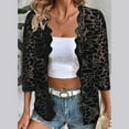thumbnail image 2 of BODOAO Women's 3/4 Sleeve Bolero Shrugs Crochet Lace Open Cardigan Lightweight Casual Loose Fashion Tops Outifits Autumn Patterned Lace Hollow Lace Solid Color Five Quarter Sleeved Cardigan Black L, 2 of 6