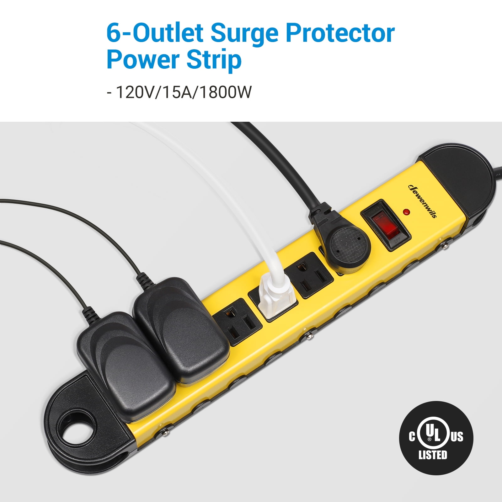 DEWENWILS 6-Outlet Metal Surge Protector Power Strip with 15ft. Long Cord, 900 Joules