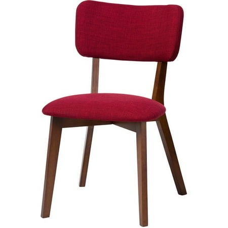 Baxton Studio Monaco Mid-Century Modern Scandinavian-Style Dark Walnut Finish Red Fabric Upholstered Dining Side Chairs, Set of 2