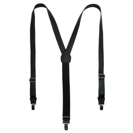 Floral Leather Suspenders - Mens Leather Clip-End 1 Inch Suspenders, Black