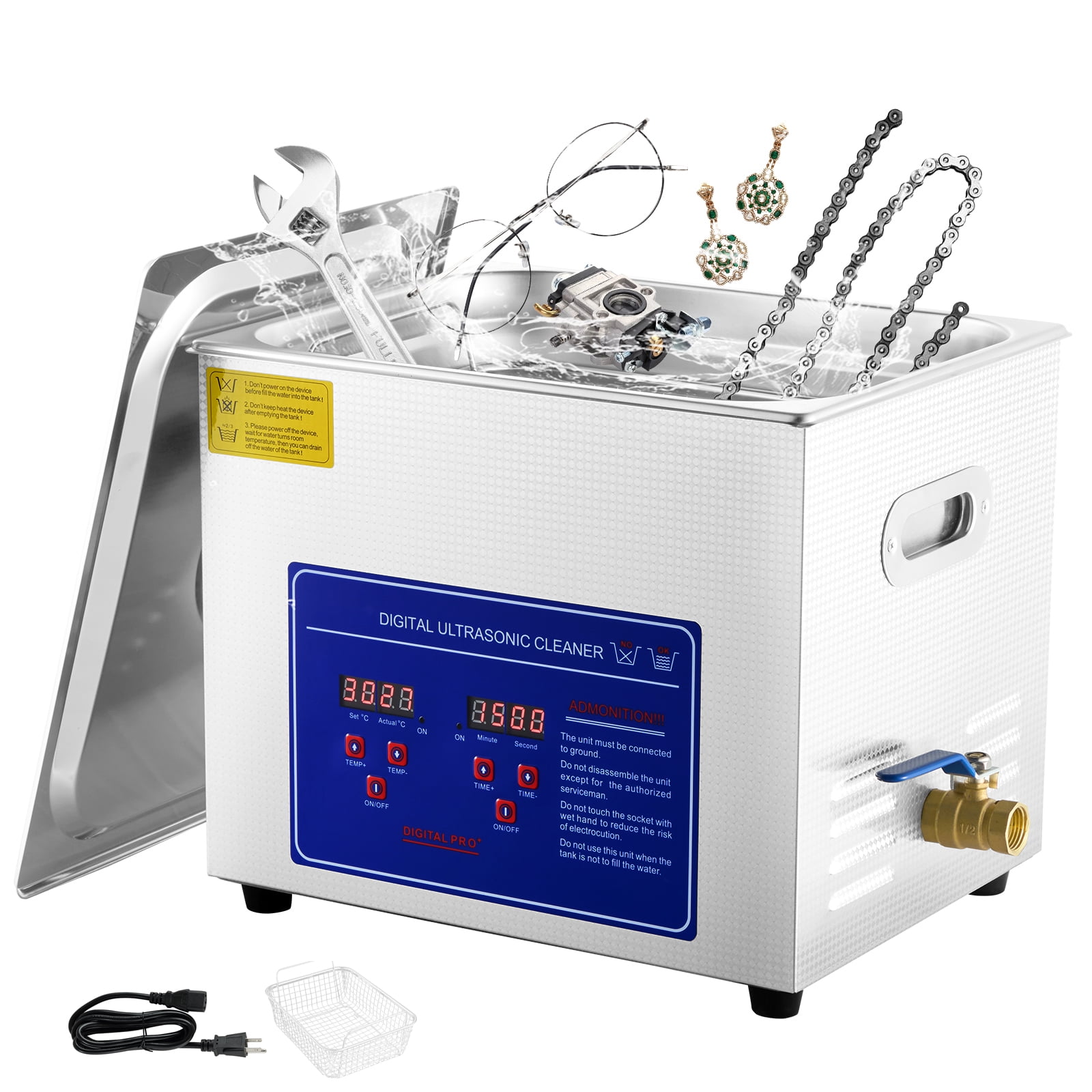 KFFKFF Expert Sonic Cleaning Device, 9.5 L Sonic Accessory Cleaning Tool with Digital Timer & Heater, Stainless Steel Commercial Sonic Cleaning 40kHz for Eyewear, Timepieces, Bands, Tiny Components