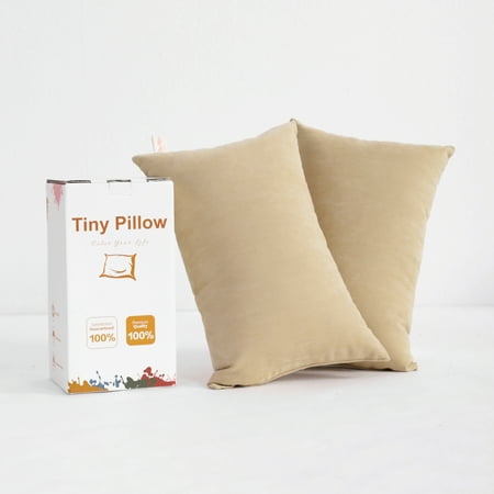 Flxxie 2 Pack Microfiber Tiny Pillows, Ultra Soft Machine Washable Mini Pillows for Toddler, Travel, Pets, 11"x7", Khaki