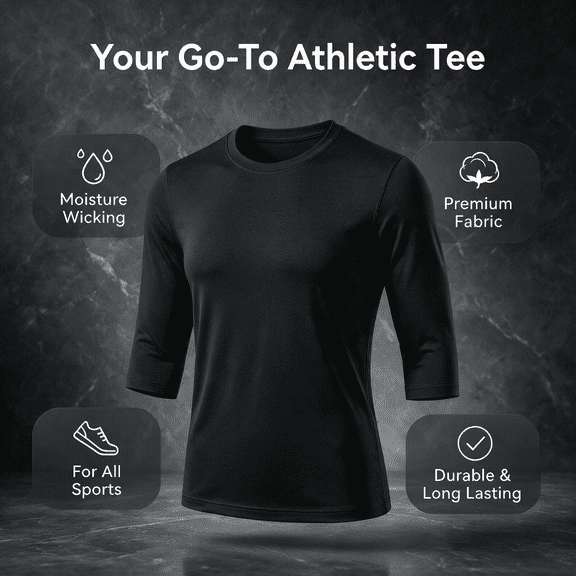 Elvqul Casual T-Shirt for Men Elbow Sleeve Pullover Mens Shirts Plus Size Solid Crew Neck Athletic Tee Black