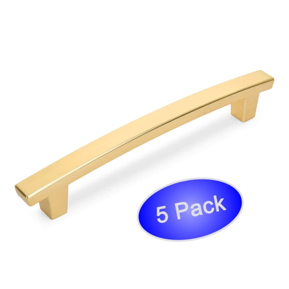 5 Pack - Cosmas 5239BG Brushed Gold Contemporary Cabinet Hardware Handle Pull - 5" Inch (128mm) Hole Centers