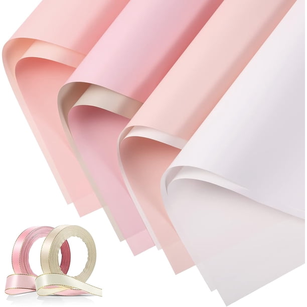 Papel de Regalo de Doble Cara para Ramos Impermeable para Flores Con 2 Rollos de Cinta de Satén Para Bodas Día de Madre Cumpleaños Fiestas Graduaciones DIY(Serie Rosa)