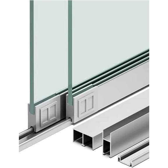8mm Glass Sliding Door Track Kit, Aluminum Double Rail Set with Rollers, No-Drill Sliding Door Hardware for Display Cabinets, Closets, and 2 Glass Panels